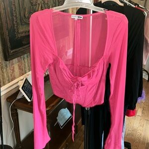 Pink long sleeved mesh shirt